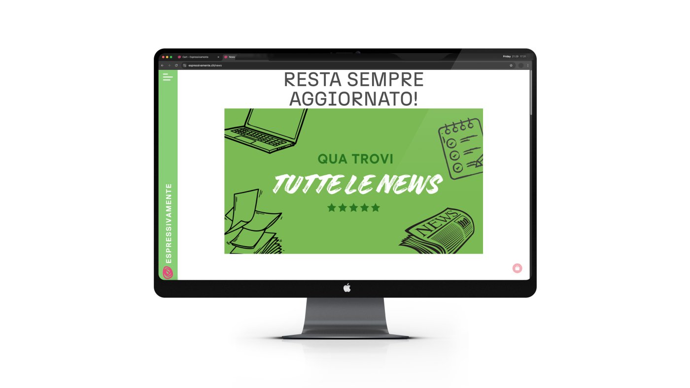 Mockup iMac con la sezione news del sito web Espressivamente