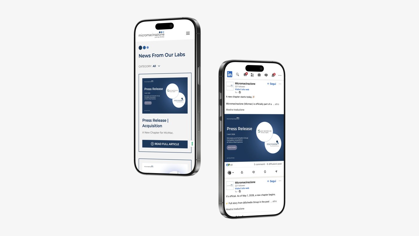Mockup iPhone con la sezione news del sito web Micromacinazione
