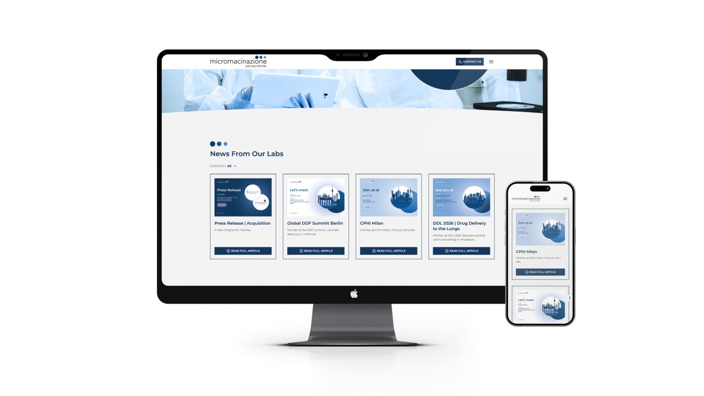 Mockup iMac con la sezione news del sito web Micromacinazione