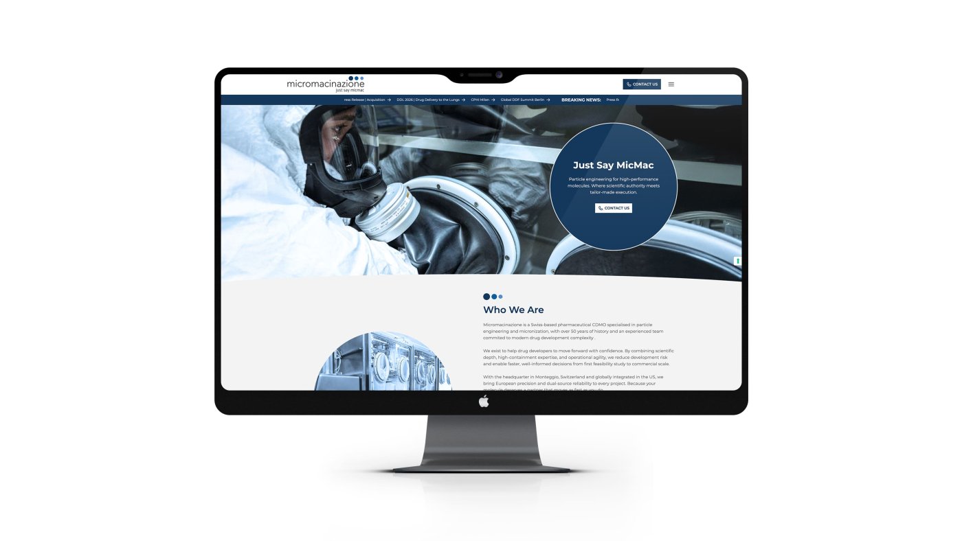 Mockup iMac con la homepage del sito web Micromacinazione