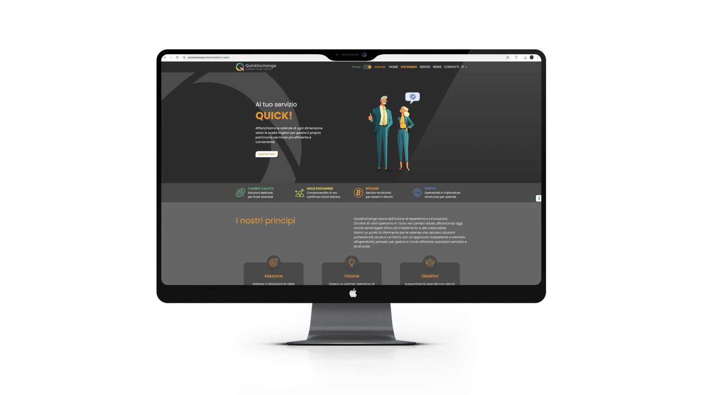 Mockup iMac con la pagina chi siamo del sito web QuickExchange