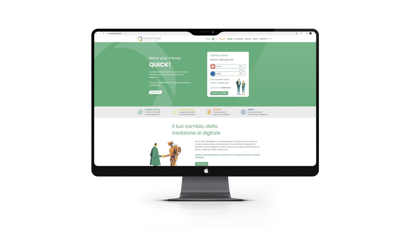 Mockup iMac con la homepage del sito web QuickExchange