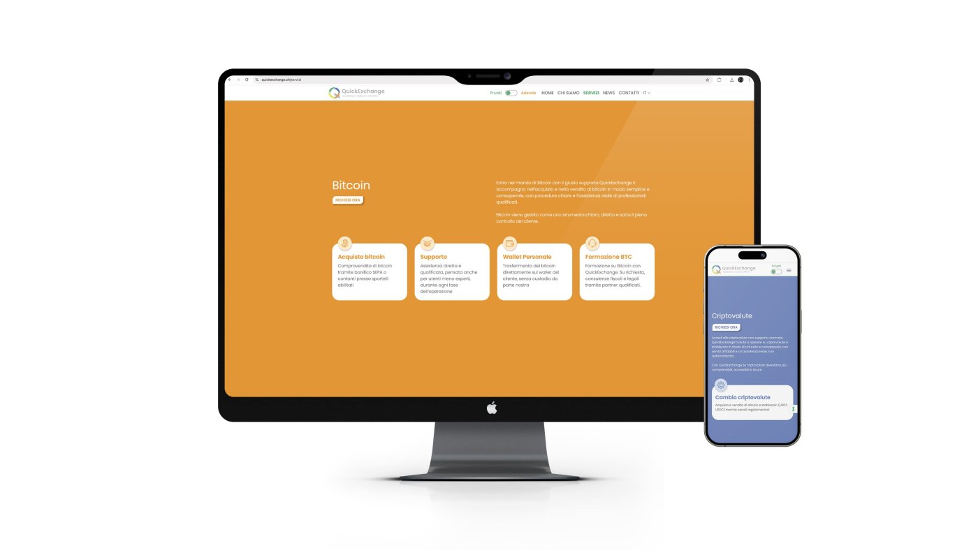 Mockup iMac con la pagina servizi del sito web QuickExchange